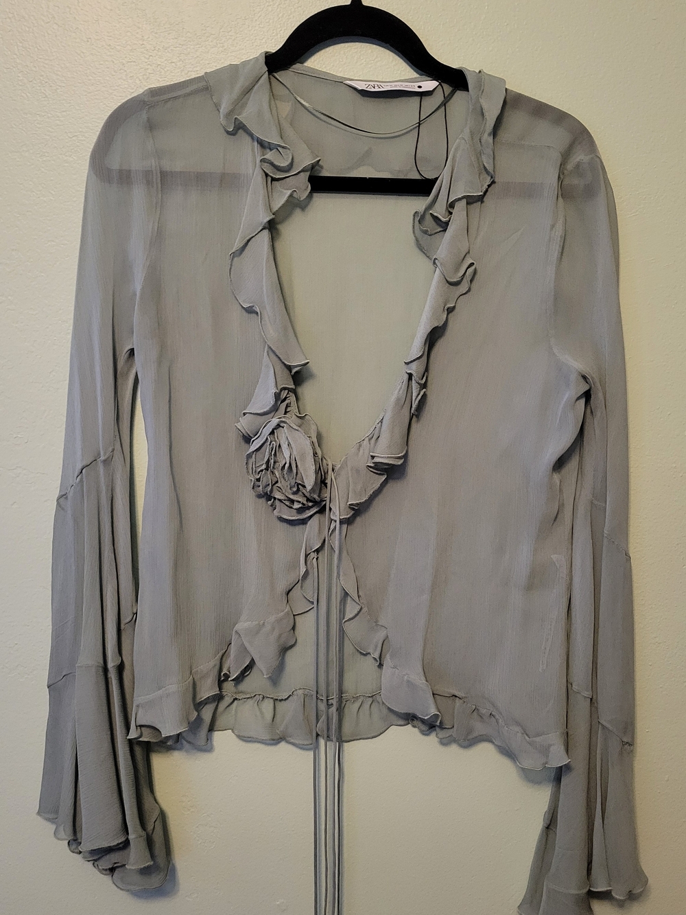 Light Gray Ruffled V-Neck